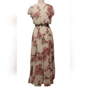 Alexa B Nites Sheer Floral Wrap Smocked Wedding Vacation Garden Party Dress